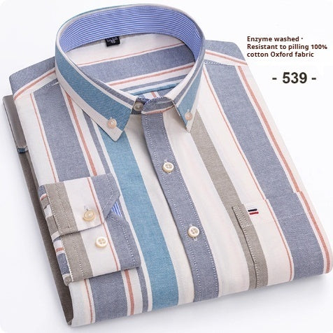 Men's Pure Cotton Oxford Plaid Long-sleeved Shirt