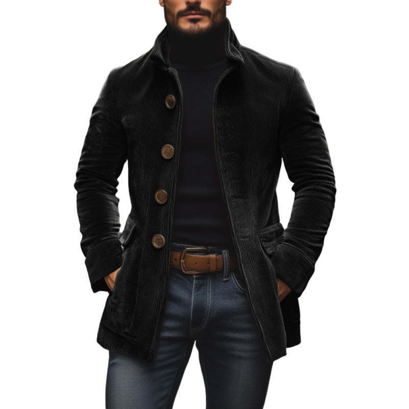 Pocket Button Solid Color Men's Stand Collar Blazer