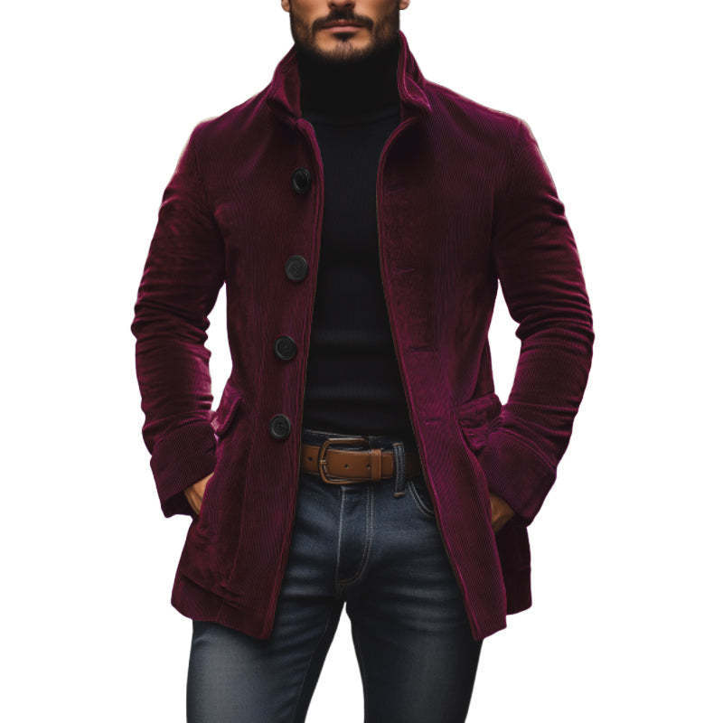Pocket Button Solid Color Men's Stand Collar Blazer