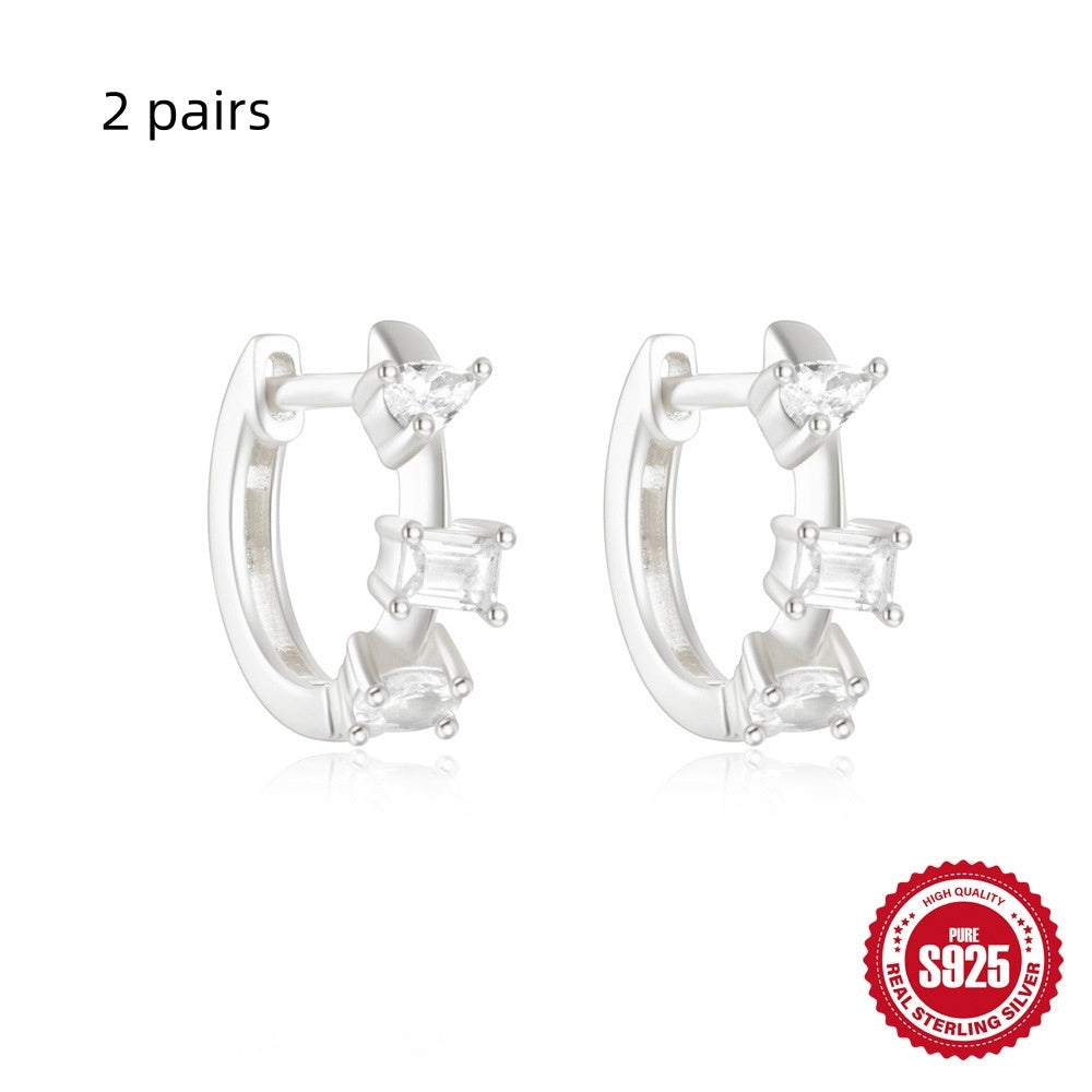 Sterling Silver Classic Diamond Small Round Geometric Eardrop Earring