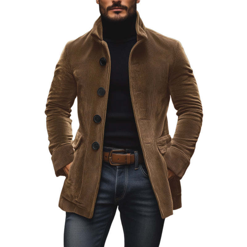 Pocket Button Solid Color Men's Stand Collar Blazer