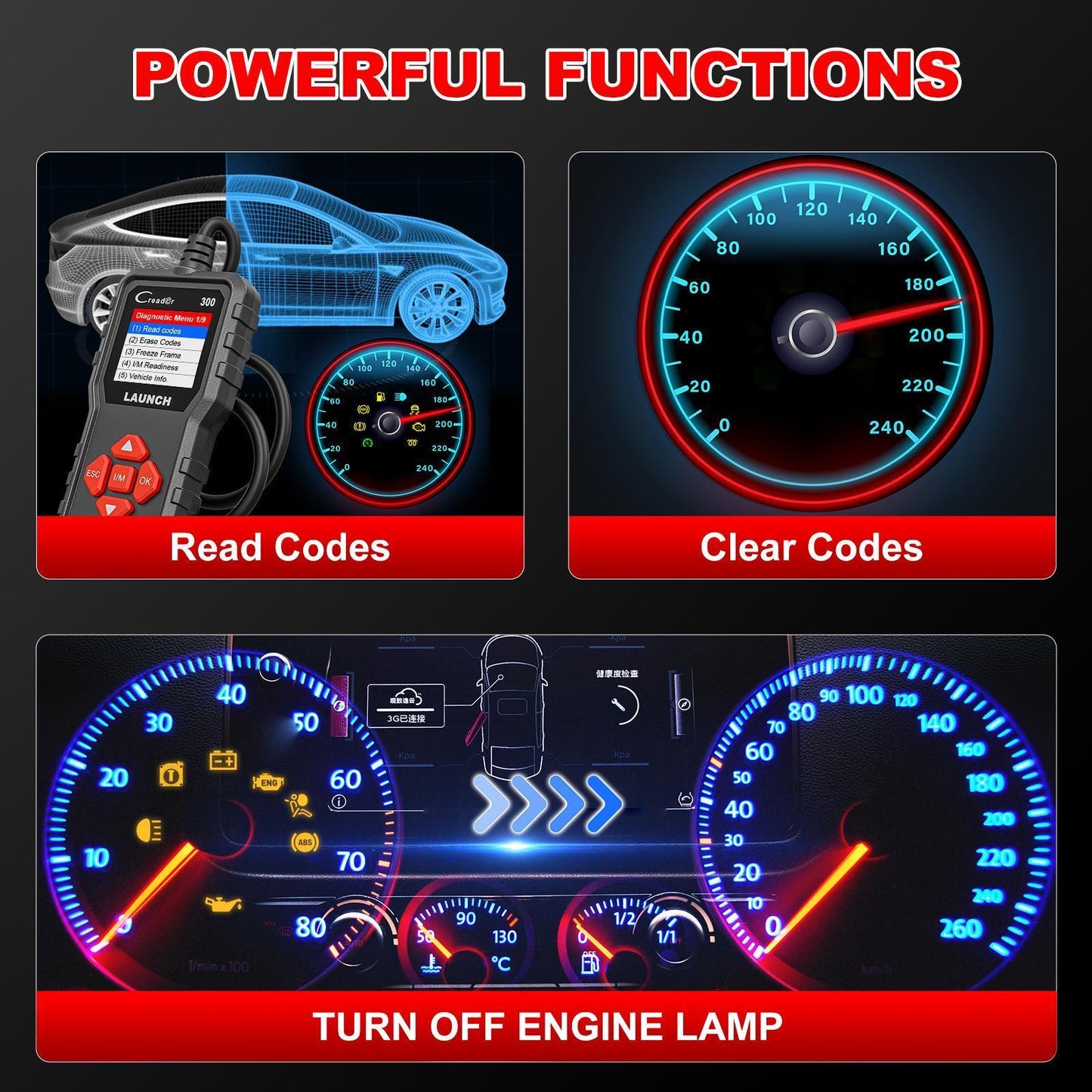 2025 Langren X431 CR300 Car Trouble Code Reader OBD2 Scanner Engine Detection