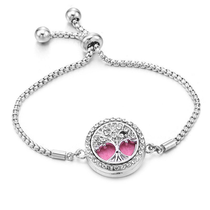 Color Rhinester Tree Of Life Bracelet Stainless Steel Essential Oil Diffuser Case