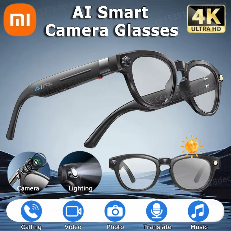Xiaomi 4K AI Smart Camera Glasses 800MP Bluetooth Smart Glasses Call Play Music Object Recognition AI Translation Multifunction