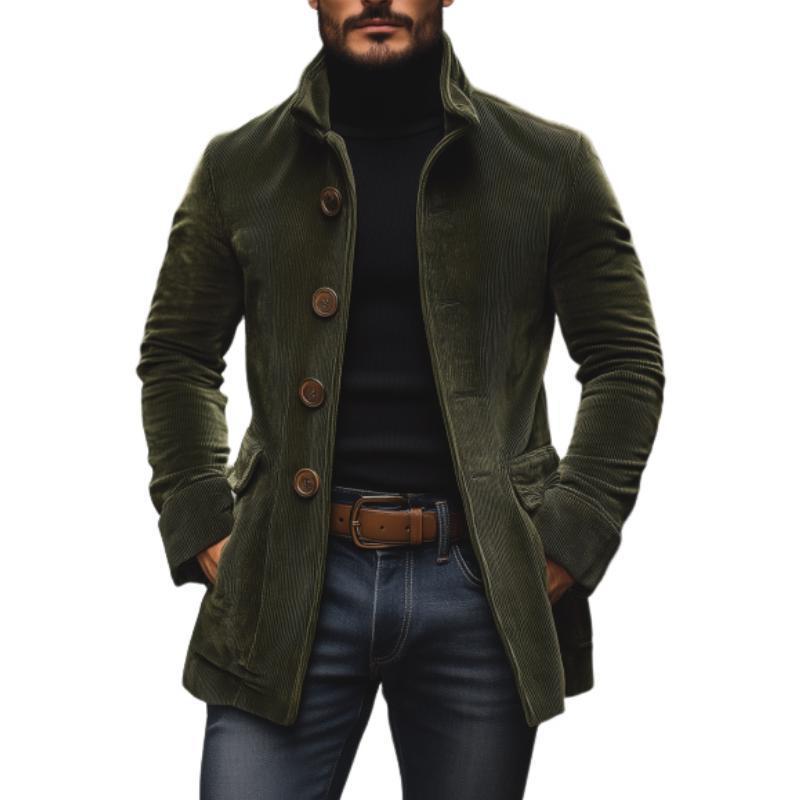 Pocket Button Solid Color Men's Stand Collar Blazer