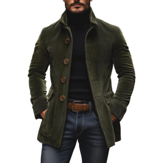 Pocket Button Solid Color Men's Stand Collar Blazer