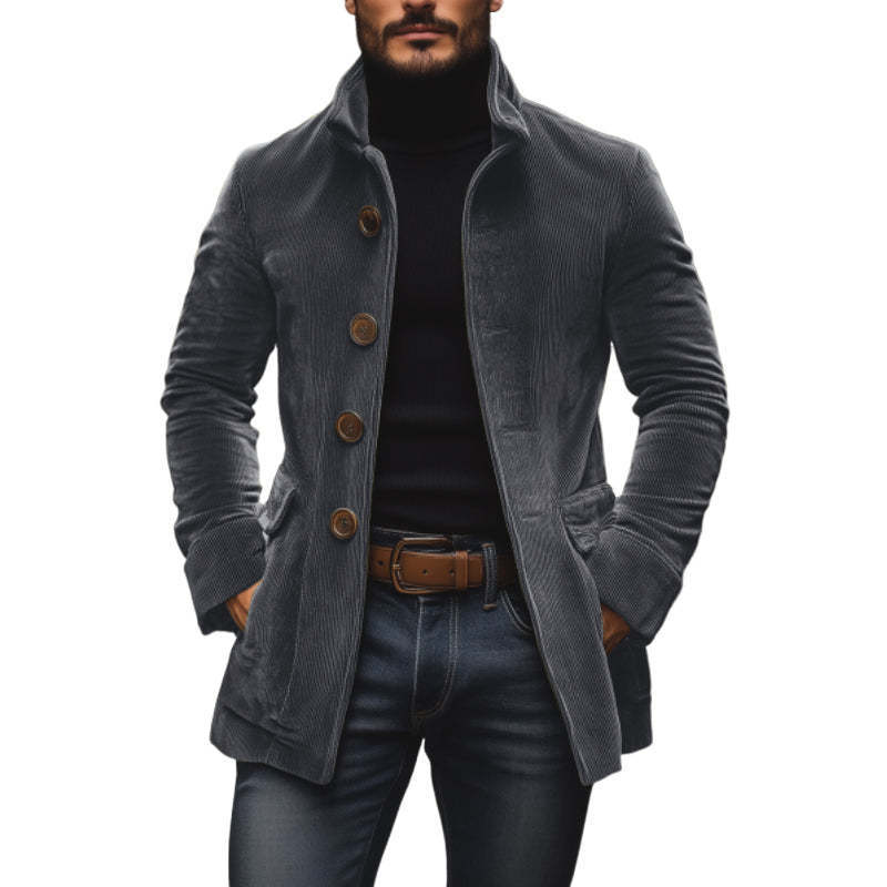 Pocket Button Solid Color Men's Stand Collar Blazer